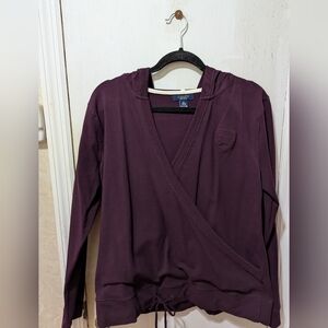 Chaps XL Maroon V-neck Pullover Hoodie, Tie Waist